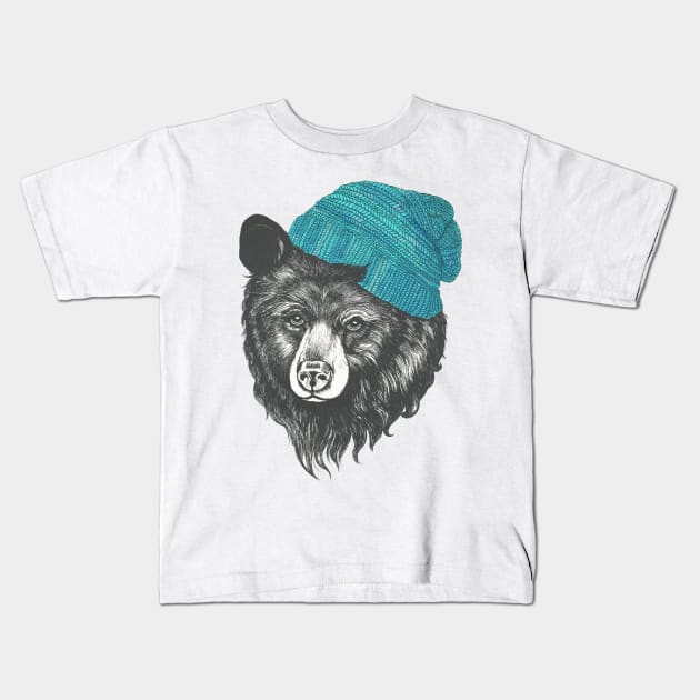 Bear in Blue Kids T-Shirt by LauraGraves